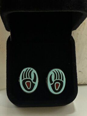 Vintage QT Quoc Sterling Silver Turquoise Coral Bear Paw Stud Earrings